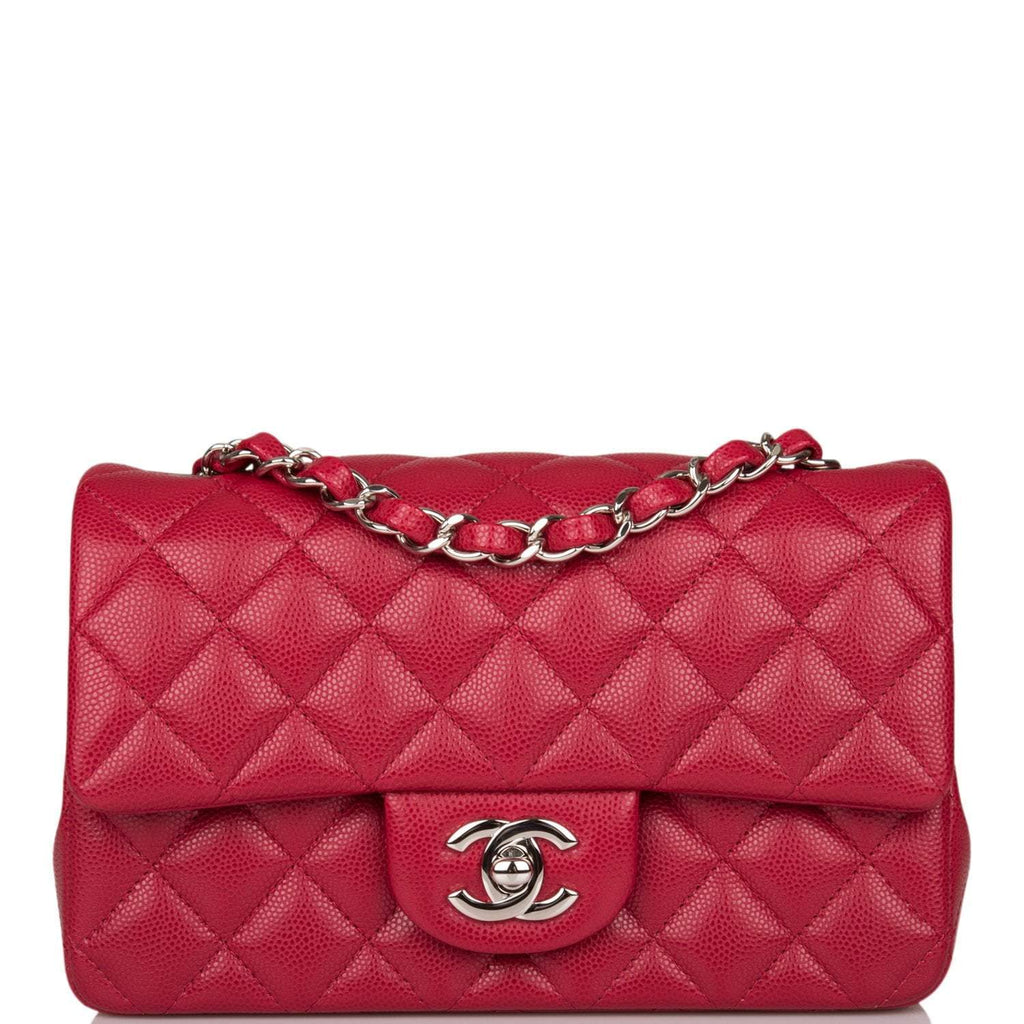 Chanel Mini Rectangular Flap Bag Red Caviar Silver Hardware