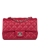 Chanel Mini Rectangular Flap Bag Red Caviar Silver Hardware
