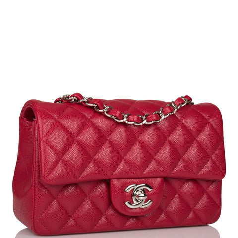 Chanel Mini Rectangular Flap Bag Red Caviar Silver Hardware