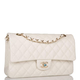 Chanel White Quilted Caviar Medium Classic Double Flap Bag Light Gold Hardware