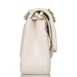 Chanel White Quilted Caviar Medium Classic Double Flap Bag Light Gold Hardware