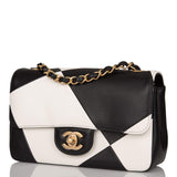 Chanel White and Black Geometric Lambskin Rectangular Mini Classic Flap Bag Antique Gold Hardware