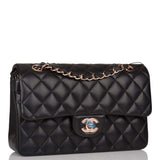 Chanel Small Classic Double Flap Bag Black Lambskin Rose Gold Hardware