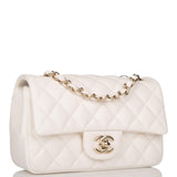 Chanel White Quilted Lambskin Rectangular Mini Classic Flap Bag Light Gold Hardware