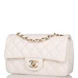 Chanel White Quilted Lambskin Rectangular Mini Classic Flap Bag Light Gold Hardware