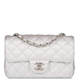 Chanel Mini Rectangular Flap Bag Silver Metallic Lambskin Silver Hardware