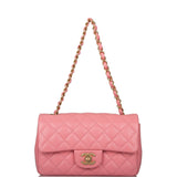 Chanel Pink Quilted Lambskin Rectangular Mini Classic Flap Bag Antique Gold Hardware