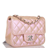 Chanel Mini Square Flap Bag Pink Iridescent Lambskin Silver Hardware