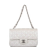 Chanel Mini Rectangular Flap Bag White Iridescent Lambskin Silver Hardware