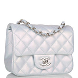Chanel Mini Square Flap Bag Blue Iridescent Lambskin Silver Hardware