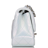 Chanel Mini Square Flap Bag Blue Iridescent Lambskin Silver Hardware