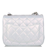 Chanel Mini Square Flap Bag Blue Iridescent Lambskin Silver Hardware