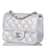 Chanel Mini Square Flap Bag Blue Iridescent Lambskin Silver Hardware