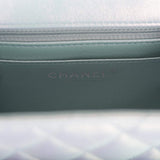 Chanel Mini Square Flap Bag Blue Iridescent Lambskin Silver Hardware