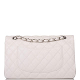 Chanel White Quilted Caviar Medium Classic Double Flap Bag Silver Hardware