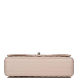 Chanel Shiny Beige Chevron Caviar Medium Classic Double Flap Bag Light Gold Hardware