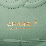 Chanel Light Green Quilted Lambskin Medium Classic Double Flap Bag Light Gold Hardware