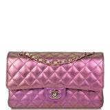Chanel Purple Iridescent Quilted Lambskin Medium Classic Double Flap Bag Light Gold Hardware