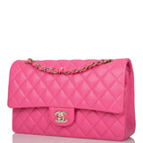 Chanel Pink Quilted Caviar Medium Classic Double Flap Bag Light Gold Hardware