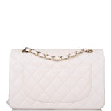 Chanel White Quilted Caviar Small Classic Double Flap Bag Light Gold Hardware