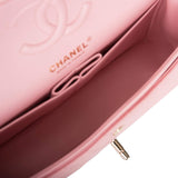 Chanel Pink Chevron Caviar Small Classic Double Flap Bag Light Gold Hardware