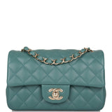 Chanel Mini Rectangular Flap Bag Green Lambskin Light Gold Hardware