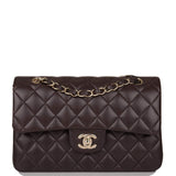 Chanel Small Classic Double Flap Bag Dark Brown Lambskin Light Gold Hardware