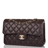 Chanel Small Classic Double Flap Bag Dark Brown Lambskin Light Gold Hardware