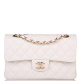 Chanel Small Classic Double Flap White Caviar Light Gold Hardware
