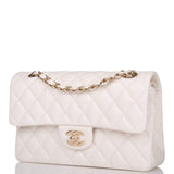 Chanel Small Classic Double Flap White Caviar Light Gold Hardware