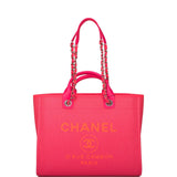 Chanel Neon Pink and Orange Mixed Fibers Large Deauville Shopping Bag Silver Hardware
