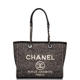Chanel Small Deauville Shopping Bag Black Wool Silver Hardware