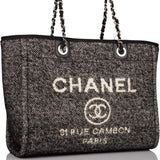 Chanel Small Deauville Shopping Bag Black Wool Silver Hardware