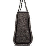 Chanel Small Deauville Shopping Bag Black Wool Silver Hardware