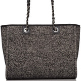 Chanel Small Deauville Shopping Bag Black Wool Silver Hardware