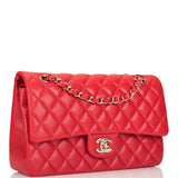 Chanel Red Quilted Caviar Medium Classic Double Flap Bag