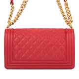 Chanel Red Quilted Caviar Medium Boy Bag Antique Gold Hardware