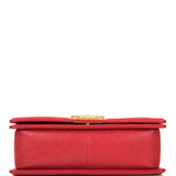Chanel Red Quilted Caviar Medium Boy Bag Antique Gold Hardware