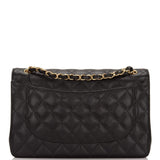 Chanel Black Quilted Caviar Jumbo Classic Double Flap Bag Gold Hardware
