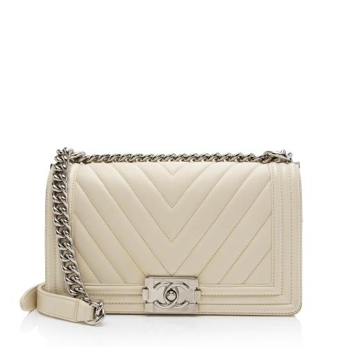 Chanel Old Medium Boy Bag Cream White Chevron