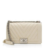 Chanel Old Medium Boy Bag Cream White Chevron
