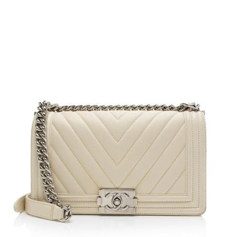 Chanel Old Medium Boy Bag Cream White Chevron