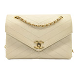 CHANEL Lambskin Chevron Quilted Envelope Flap White
