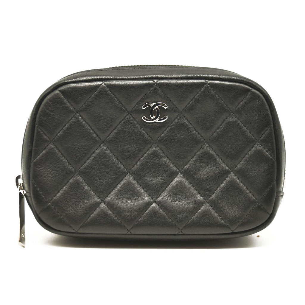 CHANEL Caviar Quilted Small Curvy Pouch Cosmetic Case Black
