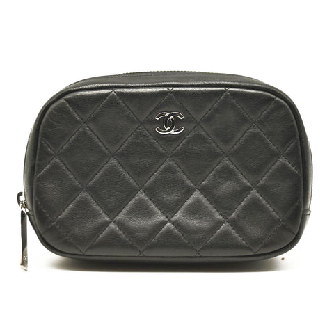 CHANEL Caviar Quilted Small Curvy Pouch Cosmetic Case Black
