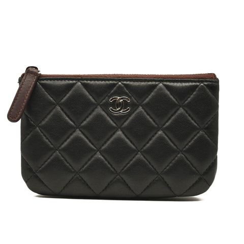CHANEL Lambskin Quilted Small Cosmetic Case Black