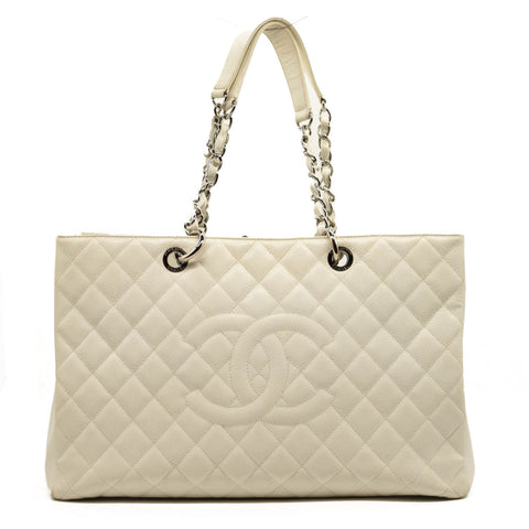 CHANEL Caviar Quilted Grand Shopping Tote GST White