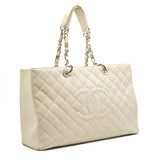 CHANEL Caviar Quilted Grand Shopping Tote GST White