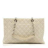 CHANEL Caviar Quilted Grand Shopping Tote GST White