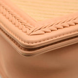 CHANEL Calfskin Chevron Quilted Medium Braided Boy Flap Beige